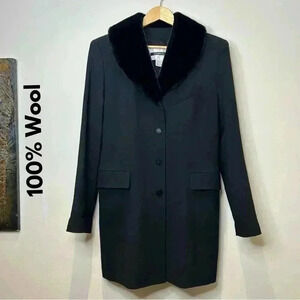 Black Pea Coat 100% Wool Faux Fur ⭐️Host Pick⭐️